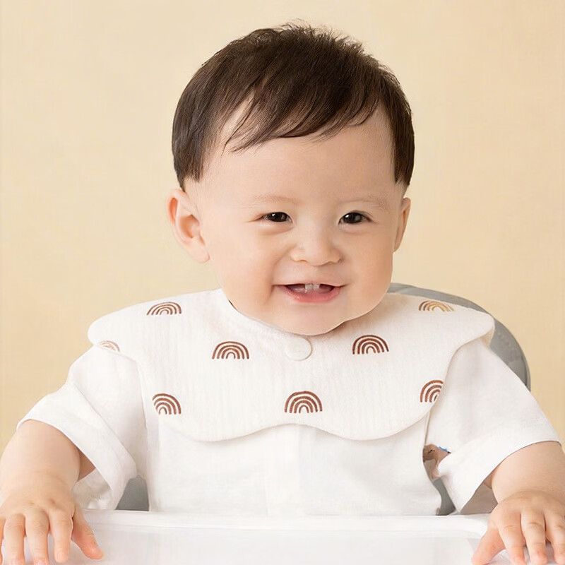 木木屋（mumuwu）儿童全棉纱布口水巾婴儿防吐奶围兜幼围脖婴幼儿围嘴宝宝A类夏季 2条装【彩虹+爱心】 纱布全棉邹布围嘴【6层呵护】