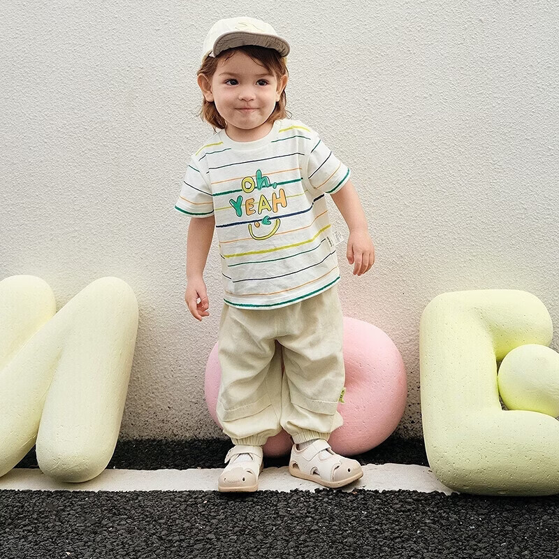 巴拉巴拉童装男童短袖套装儿童两件套吸湿速干宝宝女童衣服夏装潮萌趣 黄白色调00331-208225119202 120