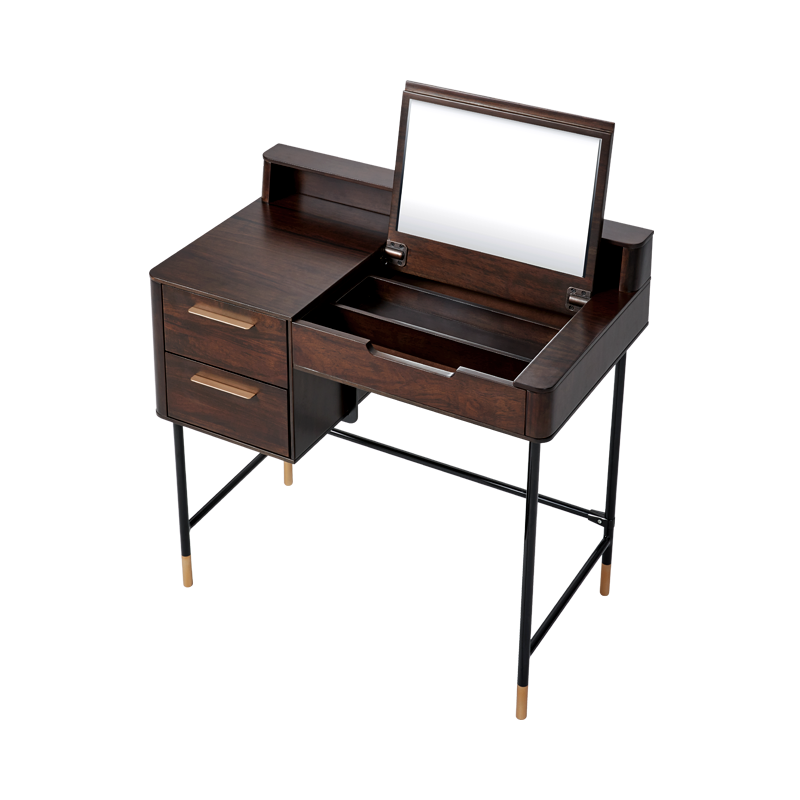 8H梳妆台 Master国潮系列实木梳妆台DG4 现代轻奢中式收纳折叠化妆台桌 檀木色900*500*850MM