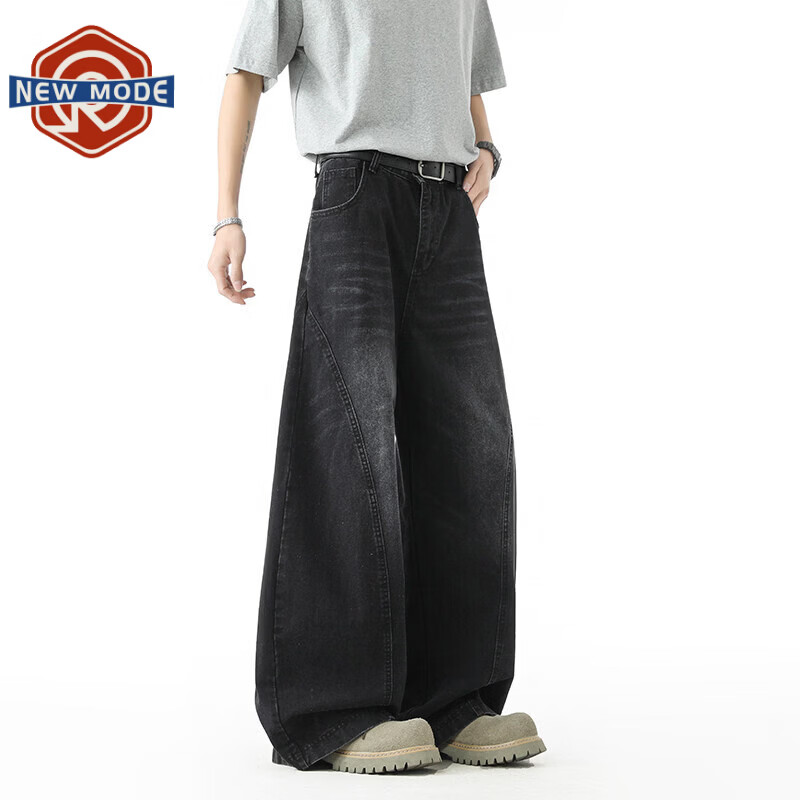 NEW OR MODE美式弯刀牛仔裤男春夏季新款复古水洗宽松廊型显瘦直筒阔腿长裤子 黑色【高品质】 XL 【建议125-145斤】