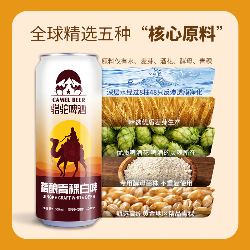 骆驼啤酒精酿啤酒500ml*12罐青稞小麦白啤酒原浆整箱批发铝罐京东快递发货 精品白啤【半箱】 500mL 6罐