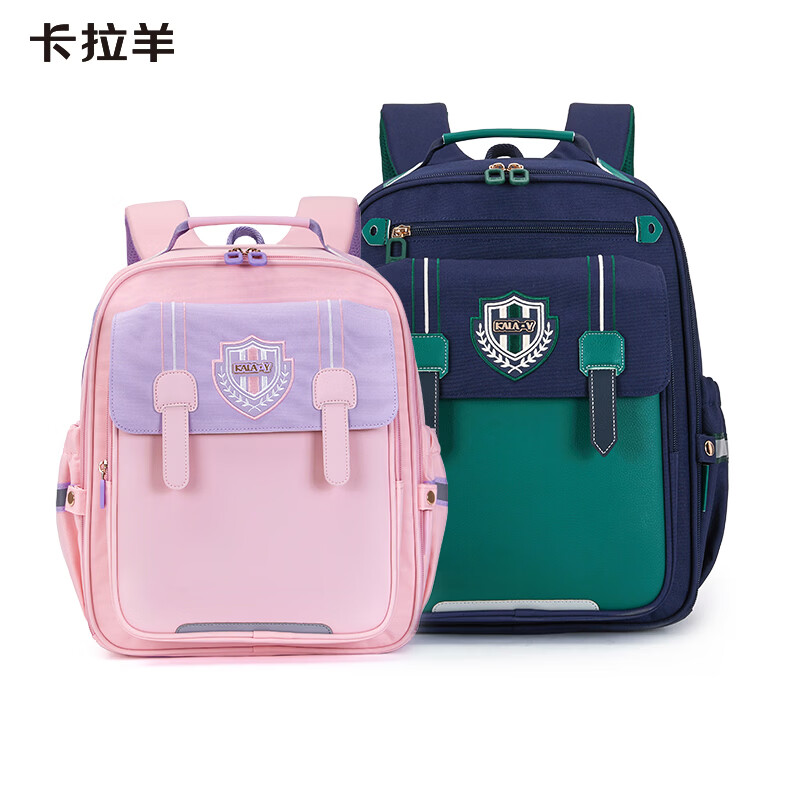 卡拉羊书包小学生1-3-6年级减负防下坠云朵书包防泼水轻便儿童背包 小号藏青