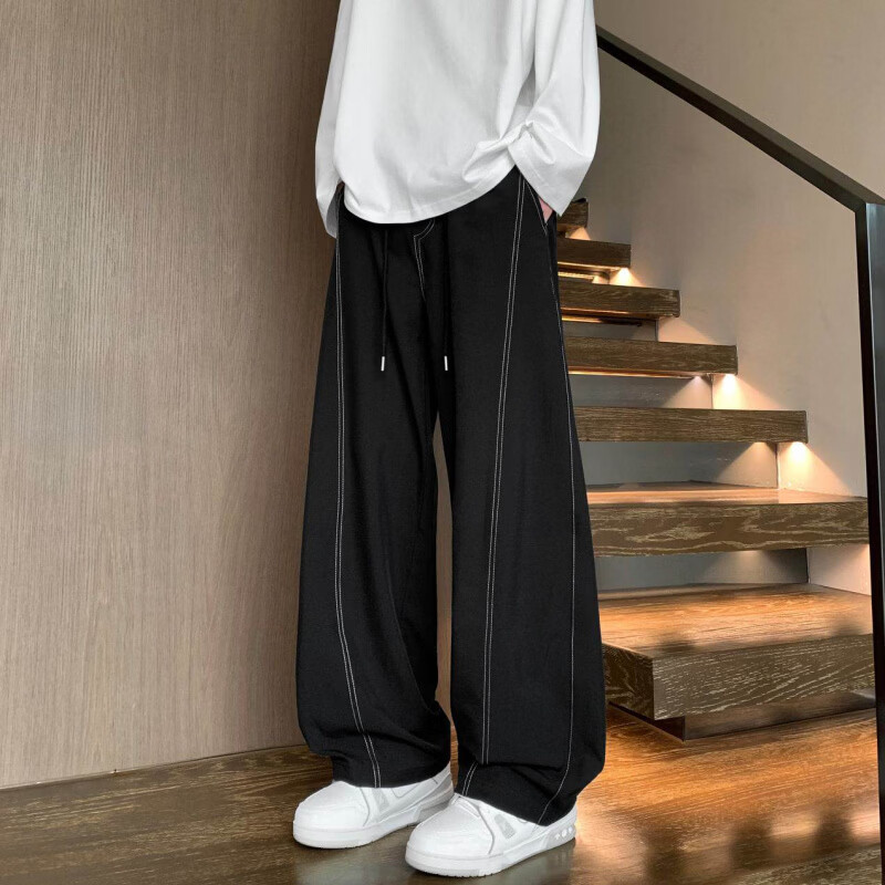 MODX2025夏季薄款凉感冰丝裤明线弯刀设计感男女百搭宽松显瘦休闲裤潮 黑色 M 80-120斤