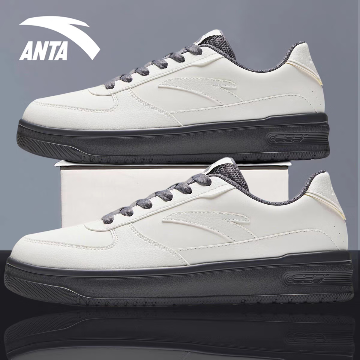 安踏(ANTA)轻程V2板鞋男鞋2026春夏季旗舰新款C37软底厚底休闲小白鞋子 8002-2象牙白/石壳绿 41