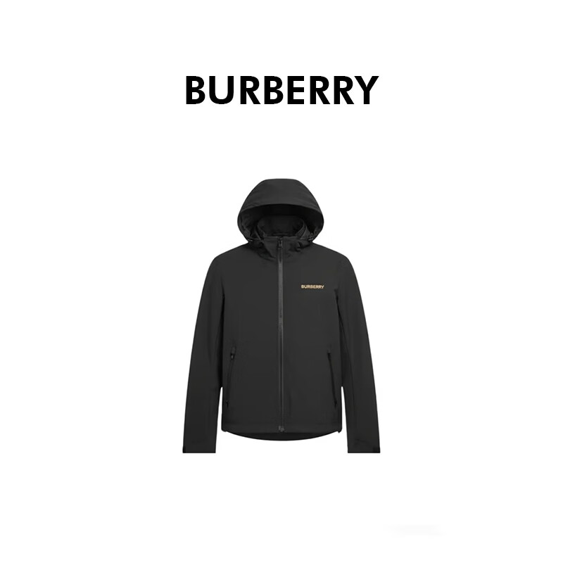 BURBERRY柏博利巴宝莉新款男士黑色聚酯纤维字母印花连帽夹克81136501 50