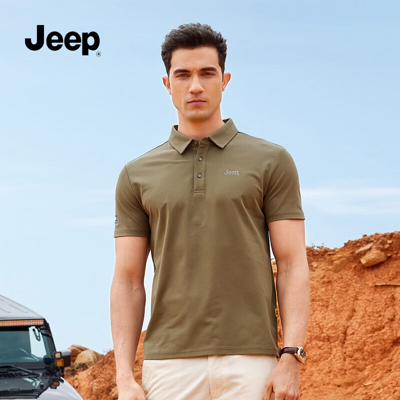 JEEP吉普时尚男装2026年春夏季新款休闲凉感polo衫翻领薄款短袖t恤男 幻影黑 /男女同款 L （175/92A）