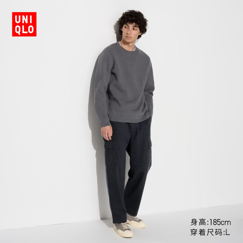 优衣库男装水洗宽松舒适工装九分裤休闲裤起居裤26春夏新款481572 473177/09黑色 L