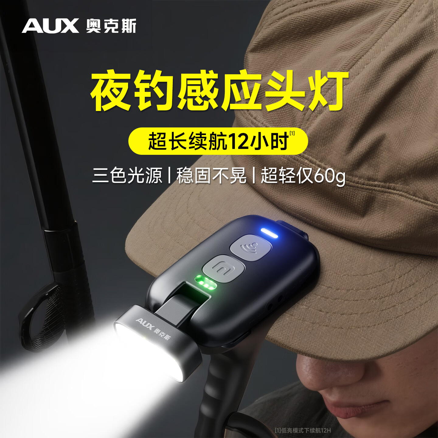 奥克斯（AUX）头灯钓鱼夜钓专用感应帽夹灯超长续航小型头戴式赶海强光充电户外 【顶配款】红白黄三光源丨挥手感应丨送头带