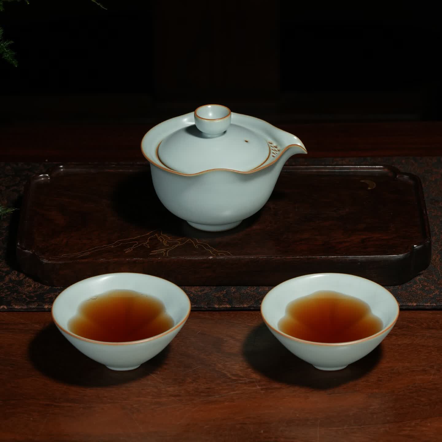 仁慈佑物整套茶具套装 天青色手工汝窑 景德镇产 礼盒装乾坤茶组 乾坤茶组 不开片汝窑