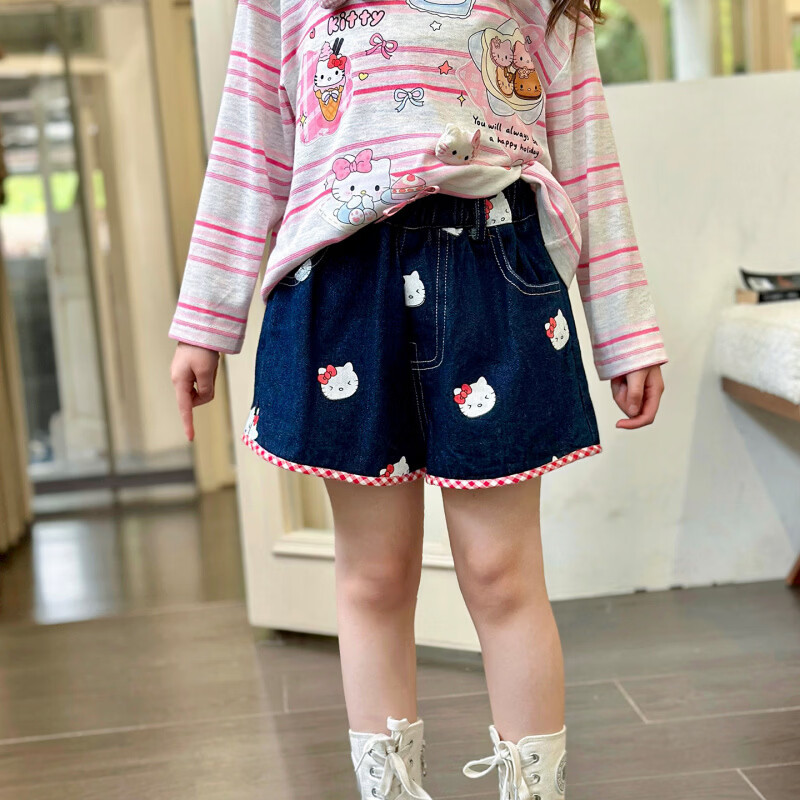 栀了成长记童装女童可爱甜美牛仔短裤2026春季儿童百搭宽松牛仔裤 蓝色 牛仔裤 160 cm