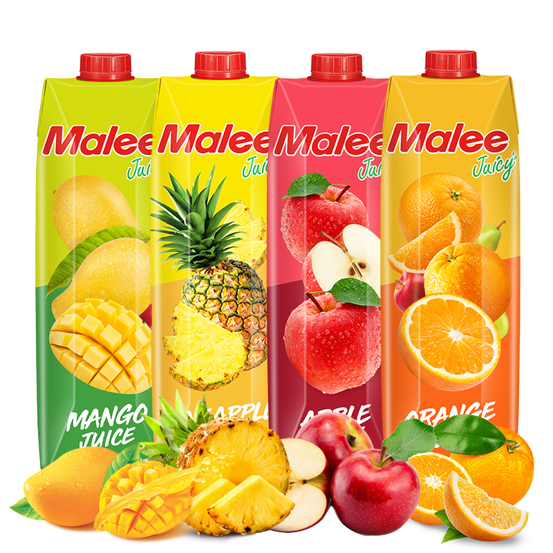 Malee果汁饮料大瓶橙汁菠萝汁芒果汁苹果汁泰国进口风味饮品团购1L*4瓶