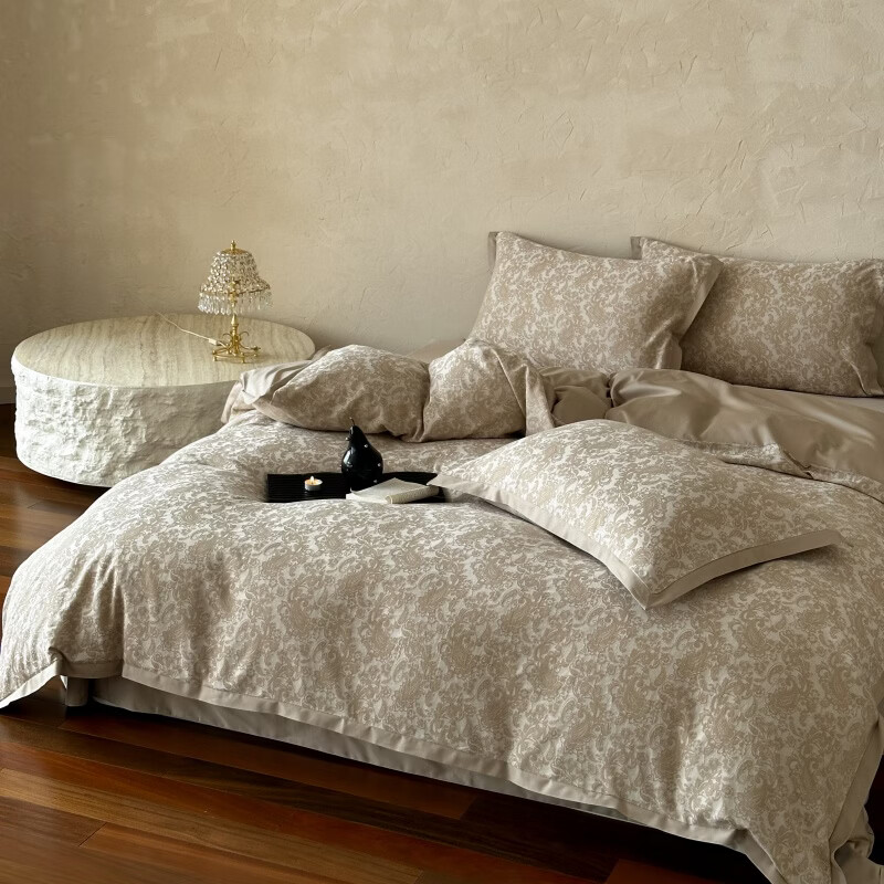 ROLAND LIVE长绒棉色织水洗棉四件套AB版纯棉被套1.8米床单裸睡床上用品 TGH 全棉四件套-逐梦之夏香槟色 1.5米床 床单款 【被套200*230cm】