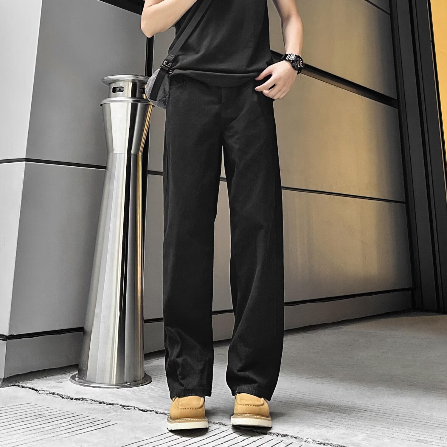 【轻奢定制】2026美式直筒休闲裤男款春季显瘦潮流宽松百搭长裤 黑色 【春秋款】 3XL 建议145-160斤