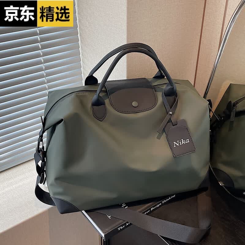稻草人大容量短途出差通勤收纳旅行包女士手提时尚轻便旅游行李袋健身包 绿色 干湿分离 可套拉杆