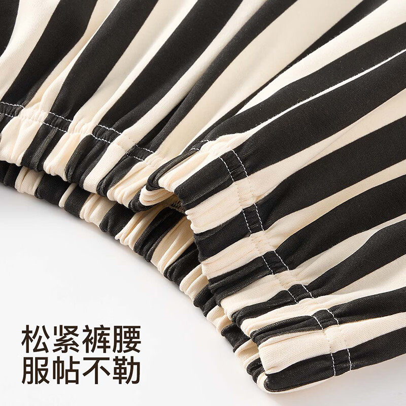 芬腾可安（FENTENGCARE）睡衣女【100%纯棉】秋冬复古条纹翻领开衫家居服女士睡衣套装 黑条 L