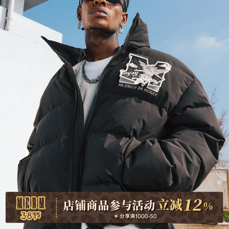 MEDM小世界魔术贴羽绒服上衣冬季美式休闲防风保暖立领外套 黑色 L