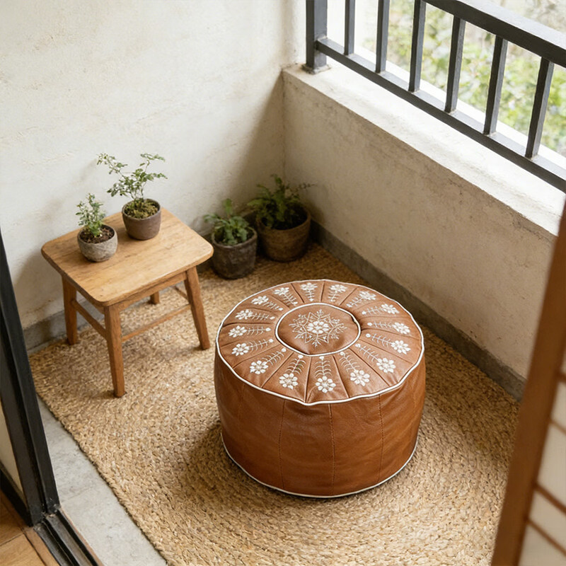 水天一方耐磨收纳袋坐墩垫pu皮墩皮蒲团懒人沙发坐垫榻榻米可坐衣服收纳包 可坐可收纳【自行填充收纳衣服玩偶】 【直径53高35】1个