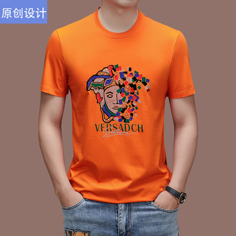 阿玛尼（ARMANI）意大利正品品牌圆领短袖t恤男薄款夏季中年时尚印花半袖体恤上衣 国际一线品牌黑色 3XL 185建议170斤-185斤