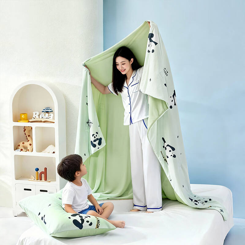 水星家纺儿童夏凉被空调被A类纯棉抗菌可机洗夏被芯薄被子宿舍夏凉被 熊猫胖达pro凉感针织夏被 120cm*150cm