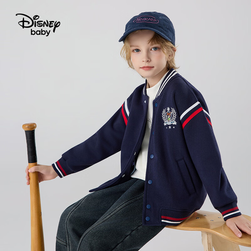 迪士尼(Disney)童装春秋款男女童外套2026秋季新款儿童渐变户外外套衣中大童dsn 藏青色 加绒 140 高135-145cm重60-70斤