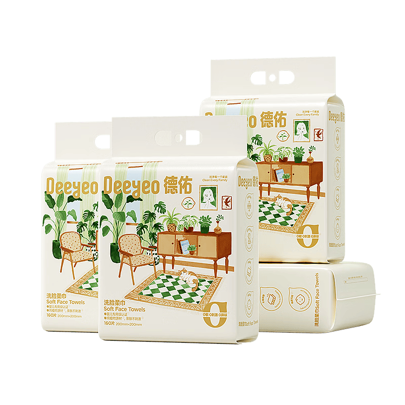 德佑悬挂式洗脸巾加大加厚一次性小毛巾擦脸绵柔巾洗面巾160抽*4提