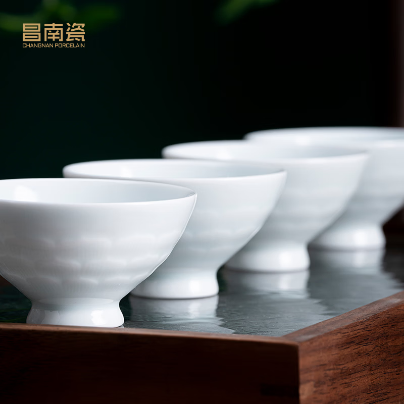 昌南景德镇陶瓷品茗杯小茶杯茶具主人杯斗笠杯陶瓷功夫茶杯主人杯 玉瓷莲瓣5个(买5赠1)