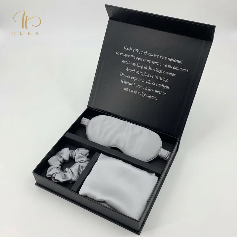 赫亚真丝礼盒套装桑蚕丝高端精致母亲节送礼妈妈女友商务领导老婆 礼盒装三件(银灰色) 枕套+眼罩+发圈