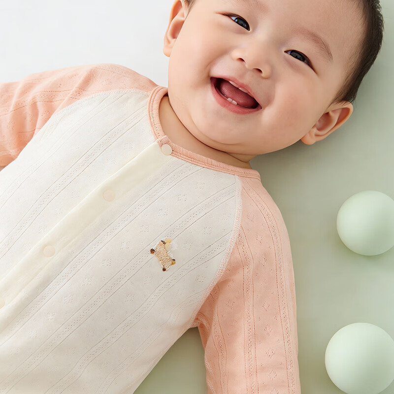 wua·wua婴儿连体衣夏薄款长袖宝宝睡衣纯棉a类婴幼儿衣服春季空调服四季 樱花粉 25度以上 80cm 80 6-12个月