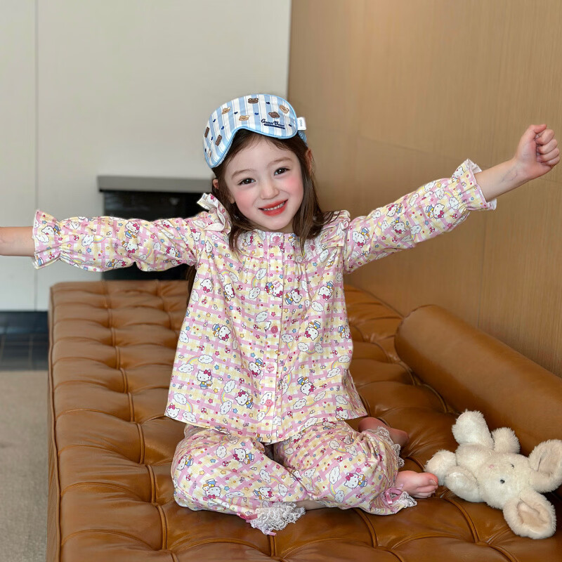 栀了成长记童装女童甜美可爱家居服套装2026春季儿童方领宽松睡衣 粉色 家居服 120 cm