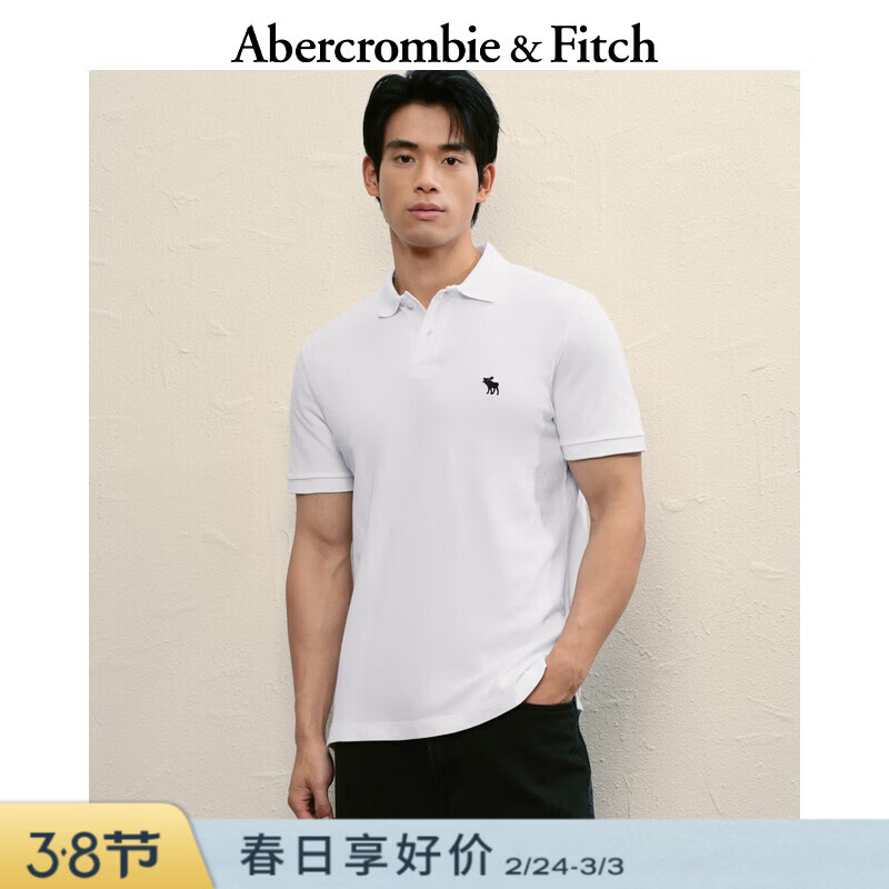 Abercrombie &amp; Fitch【经典POLO】小麋鹿图案男装25夏季美式通勤短袖T恤 白色 L (180/108A)