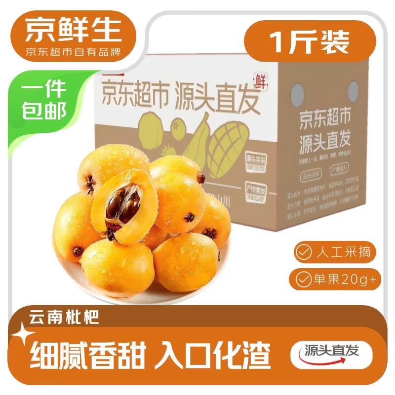 京鲜生云南蒙自枇杷 1斤装 单果20g+ 新鲜水果 源头直发包邮