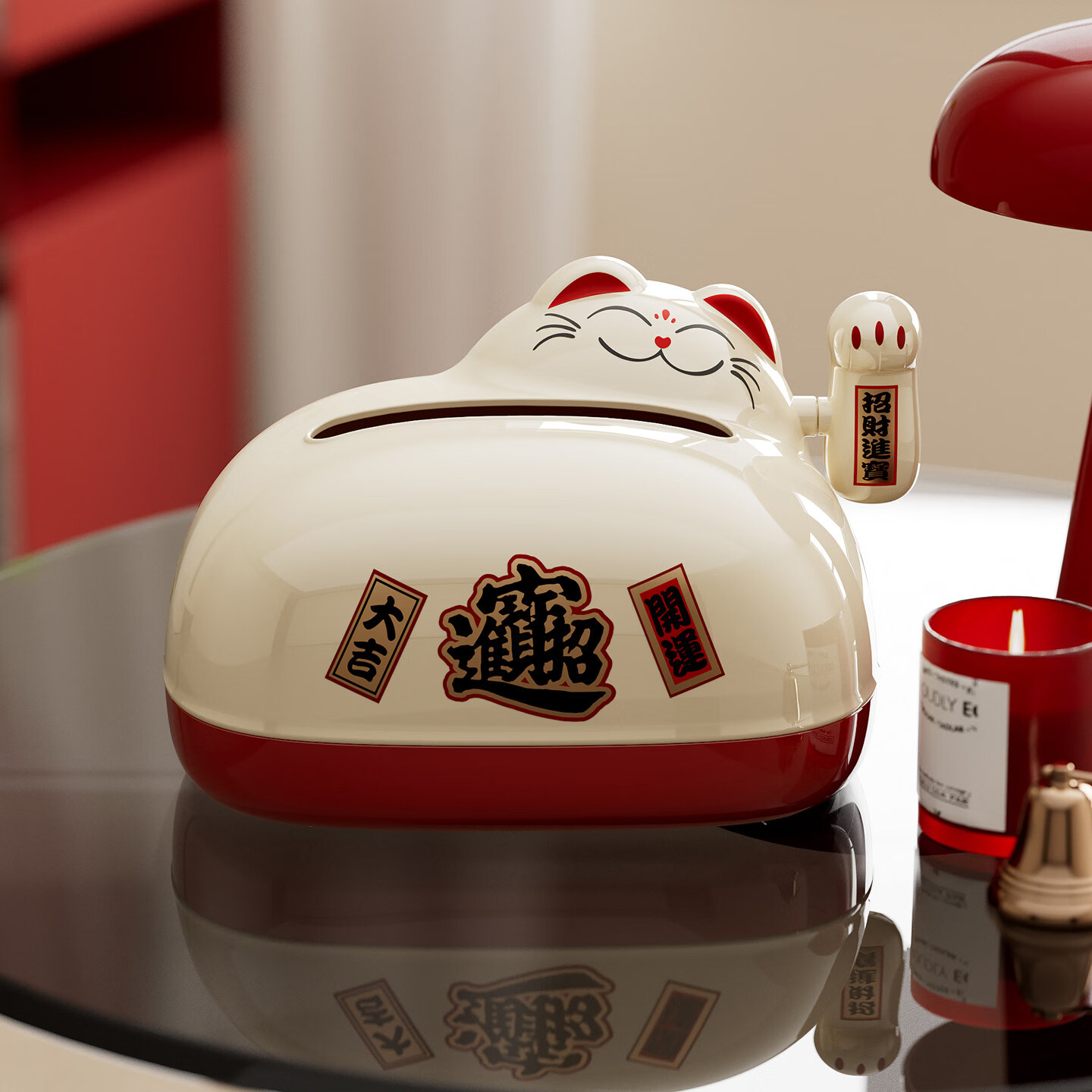 艾仕可（ASCOR）招财猫纸巾盒客厅轻奢高档餐巾纸盒桌面创意抽纸盒收纳盒纸抽盒 招财猫纸巾盒【弹簧设计/抽纸通畅】