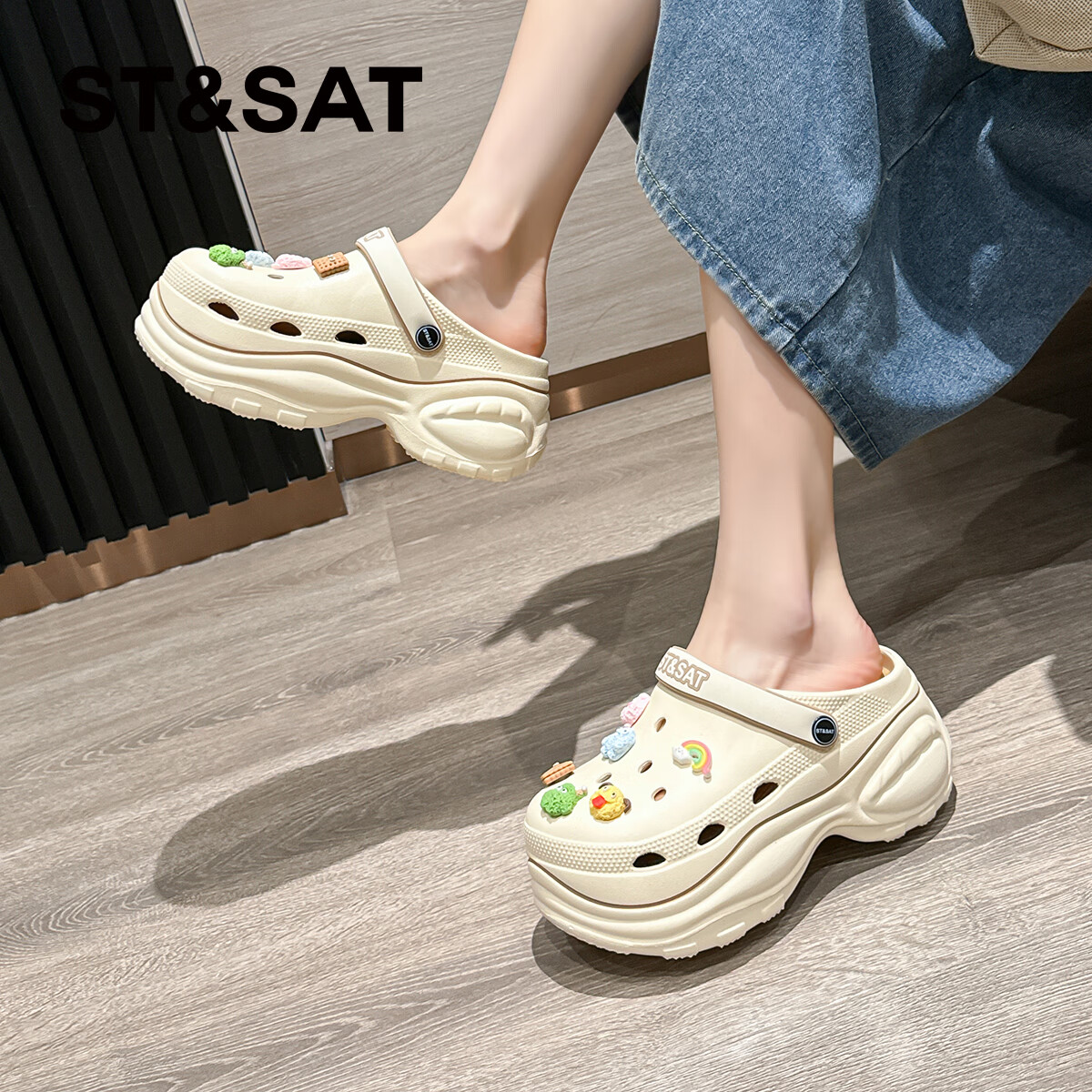 星期六【增高7公分】洞洞鞋女2026夏季新款踩屎感厚底超软增高女凉拖鞋 咖啡色 【彩色小怪物】 39-40