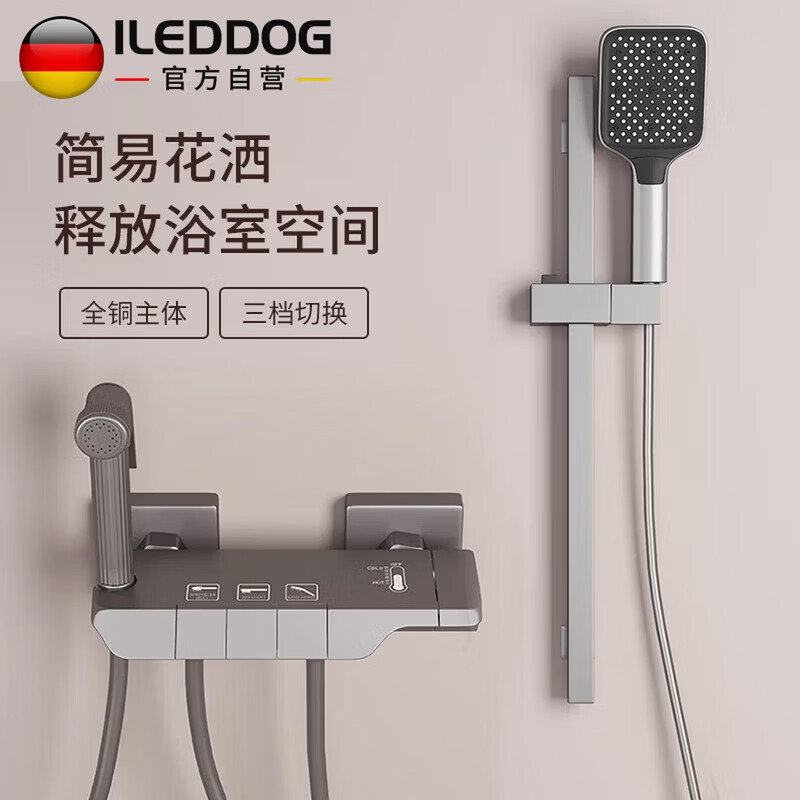 iLeddog【德国】全铜简易淋浴花洒套装卫生间浴室无顶喷浴缸洗澡喷头019