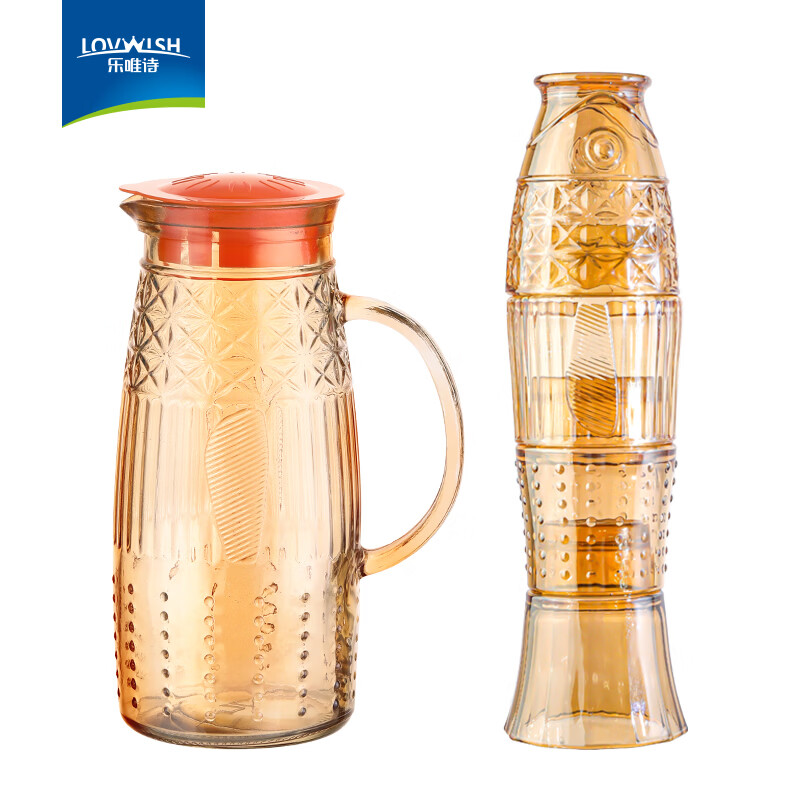 乐唯诗(LOVWISH)年年有鱼玻璃水杯创意锦鲤玻璃杯叠叠杯茶水杯酒杯四件套装可堆叠 锦鲤叠叠杯套装【琥珀】5件套