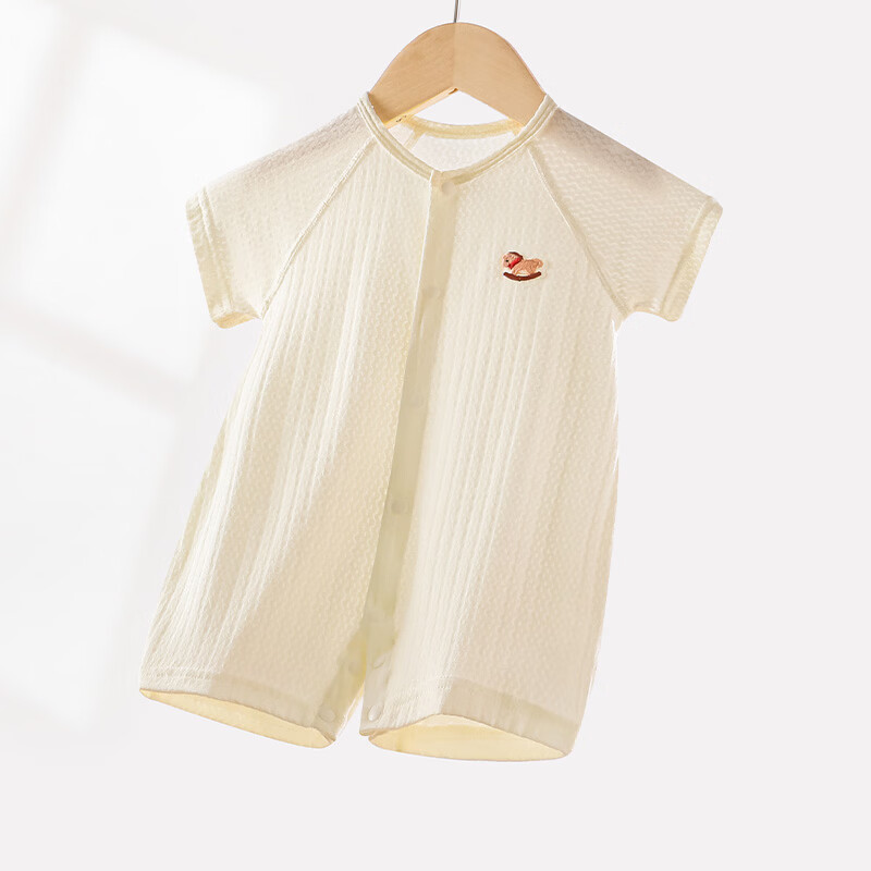 wua·wua婴儿短袖衣服夏季薄款透气宝宝连体衣幼儿睡衣洋气包屁衣夏装镂空 黄色 25度以上 90cm 【12-15月体重18-26斤】 京东折扣/优惠券