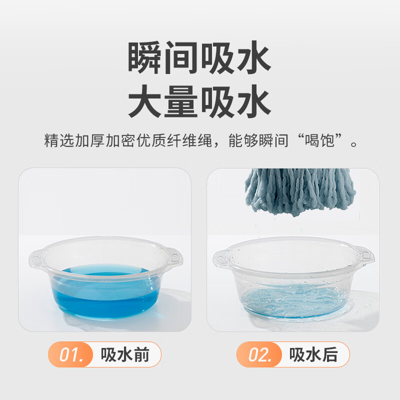 佰洁丰超轻省力棉线拖把干湿两用不掉毛老式圆头墩布家用商用物业保洁 灰色