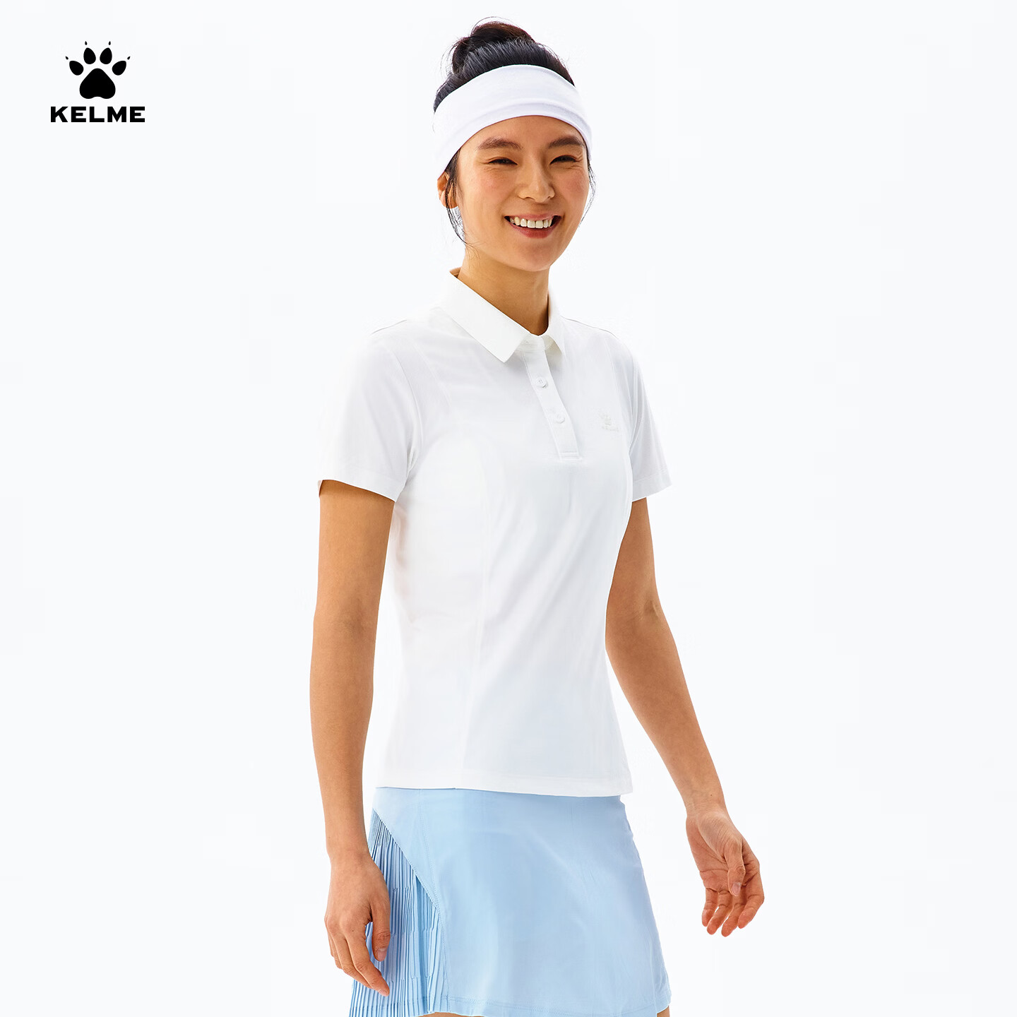 卡尔美（KELME）短袖POLO衫女夏季新款速干运动休闲通勤棉感翻领上衣 光亮白 S