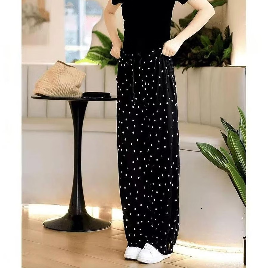 【显高显瘦】2026年春夏季新款宽松显瘦薄款散步裤 遮肉显瘦 黑色碎花阔腿（有口袋） 均码 大码【建议120斤-160斤】