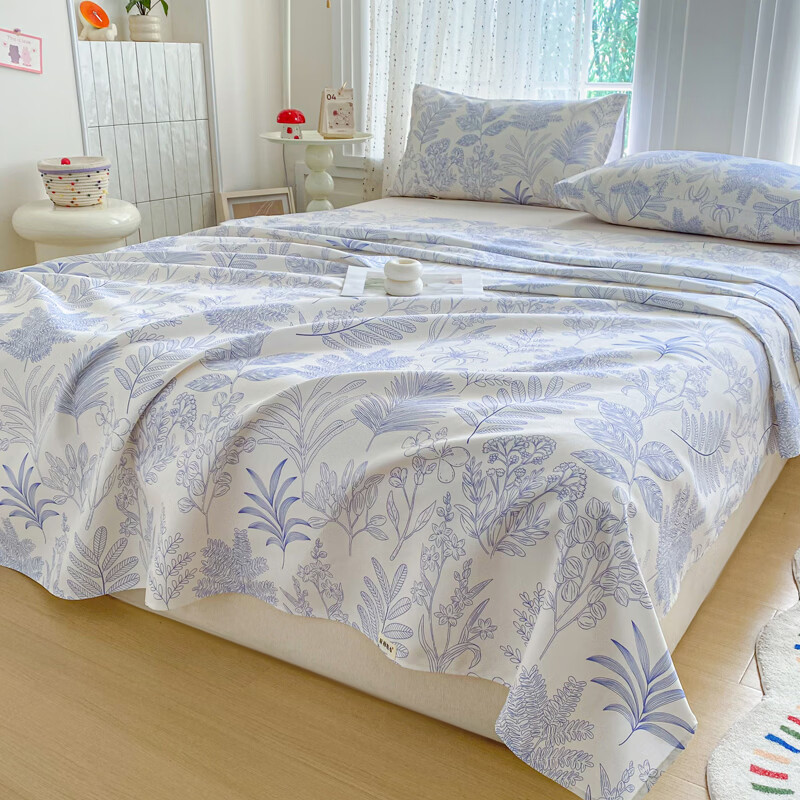 雅鹿加厚老粗布床单单件100原棉亚麻床罩学生宿舍被单三件套单人 柒婳 单床单200*230cm