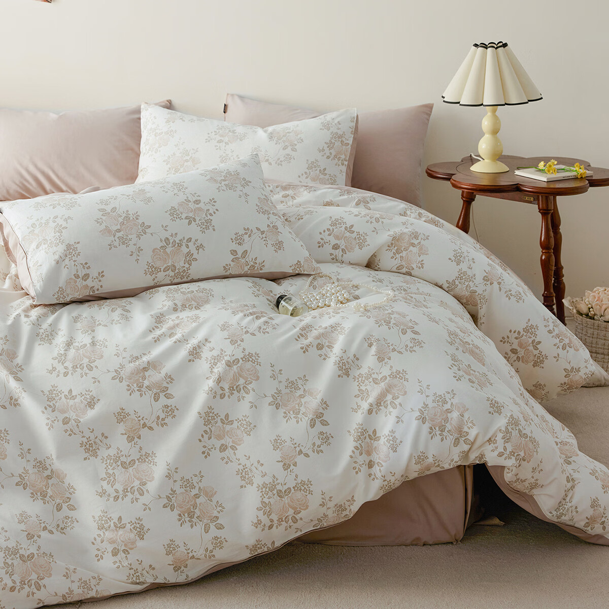 多喜爱家纺四件套全棉时尚花卉床品纯棉床单被套被罩三件套家用床上用品 【亲肤全棉套件】晨雾繁花 1.5米床 床单款 （被套203*229cm）