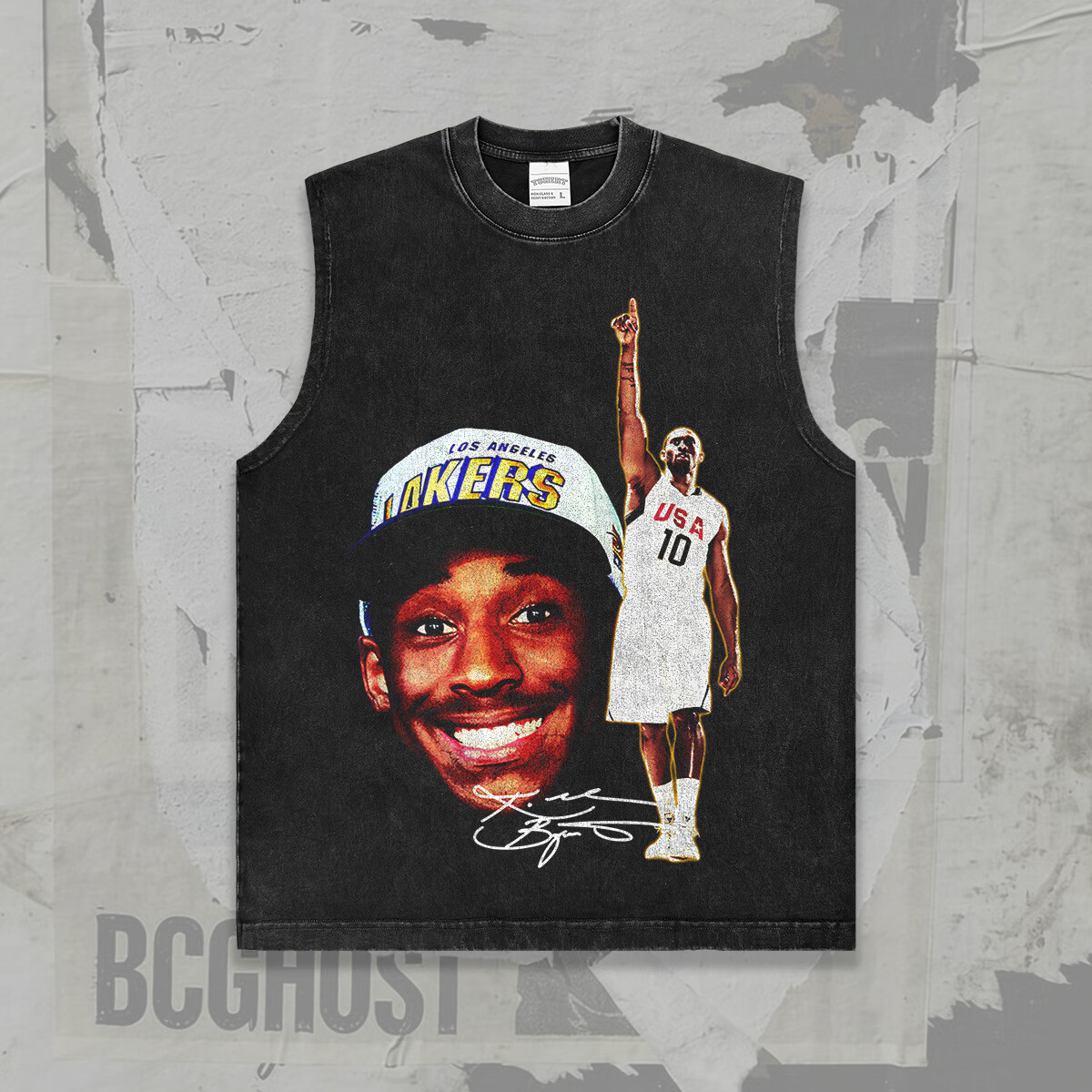 美式复古球星科比SGA库里MJ东契奇oversize直喷印花坎肩重磅潮牌 6884水洗背心 3XL