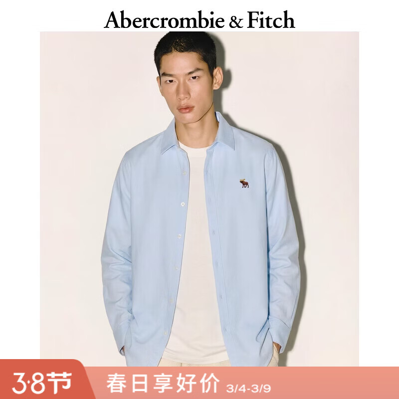 Abercrombie & Fitch【经典老钱风】小麋鹿图案美式通勤长袖衬衫25秋男装125-5292 蓝色 M (180/100A)
