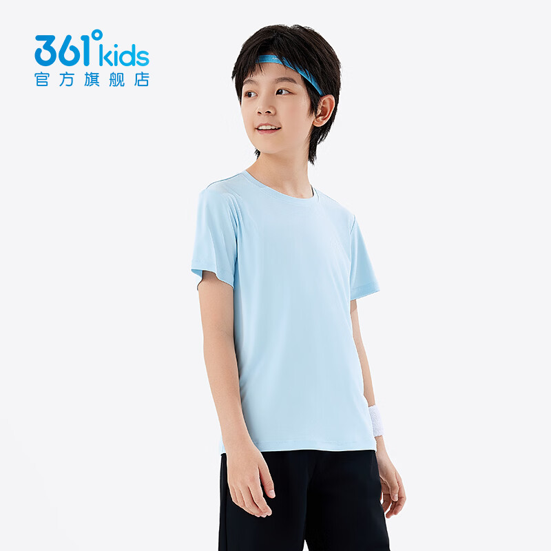 361°童装男女童短袖针织衫年夏季新款速干儿童T恤中大童冰爽上衣 机灵蓝1214-男童 130 cm