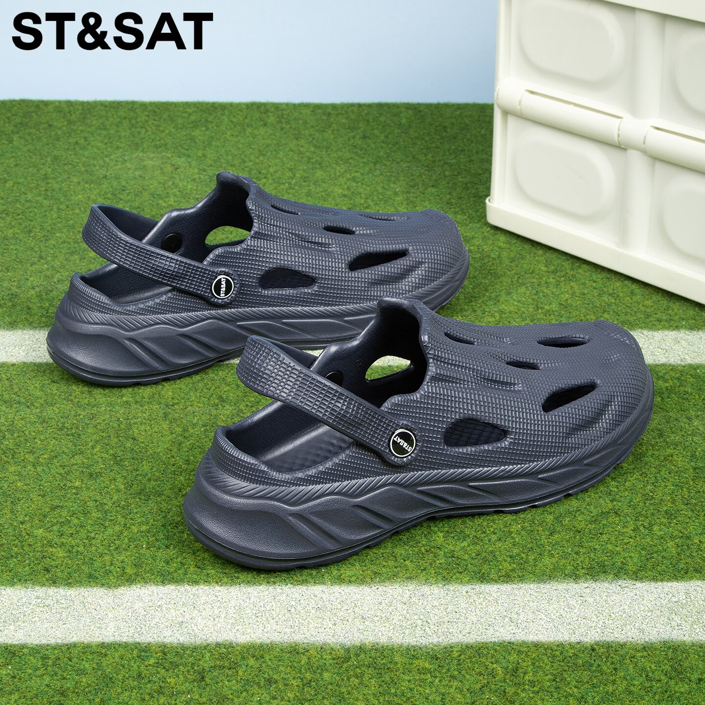 星期六（St&Sat）洞洞鞋男士夏季新款户外两穿凉鞋男休闲涉水凉拖鞋男防滑沙滩鞋男 深蓝色 44-45 标准运动鞋尺码