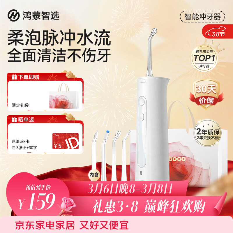 鸿蒙智选力博得智能冲牙器洗牙器水牙线家用立式便携式牙齿冲洗器 200ML大水箱生日三八女神节礼物