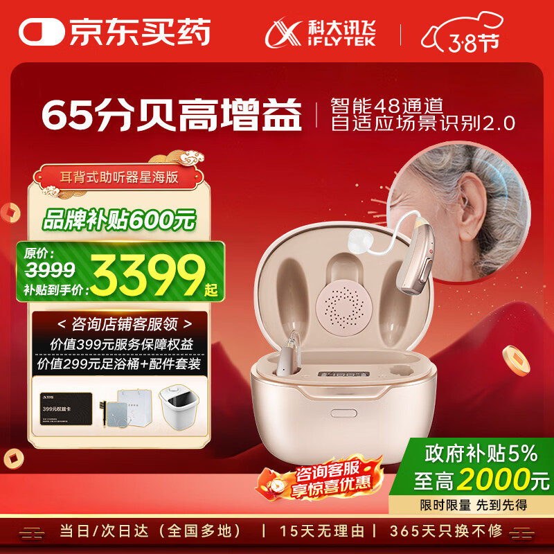 科大讯飞耳背式助听器老年人耳聋耳背专用隐形年轻人重度听损 星海VAN 610