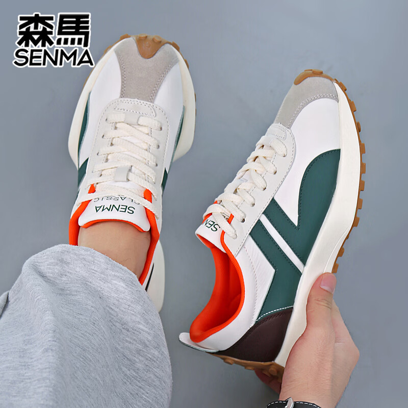 森馬（senma）男士厚底舒适跑步鞋低帮防滑轻便阿甘鞋时尚百搭休闲鞋 白绿 41