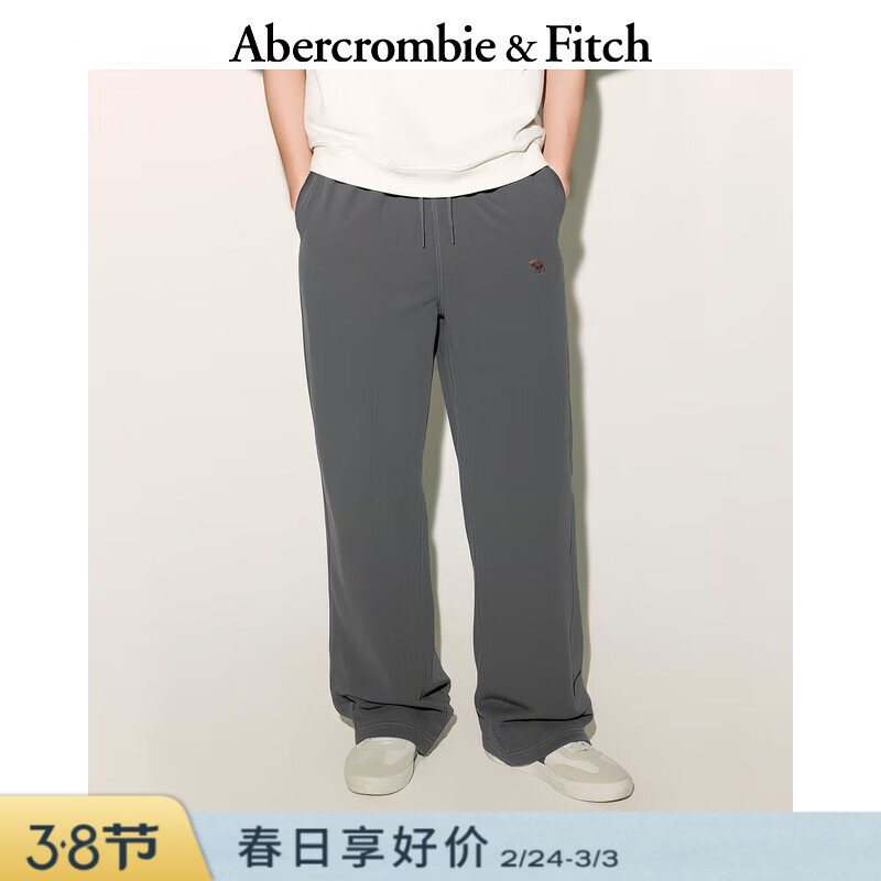 Abercrombie &amp; Fitch经典小麋鹿图案美式抓绒直筒运动卫裤长裤25秋冬男装134-5142 深灰色 L (180/86A) 偏大偏长，建议小一码