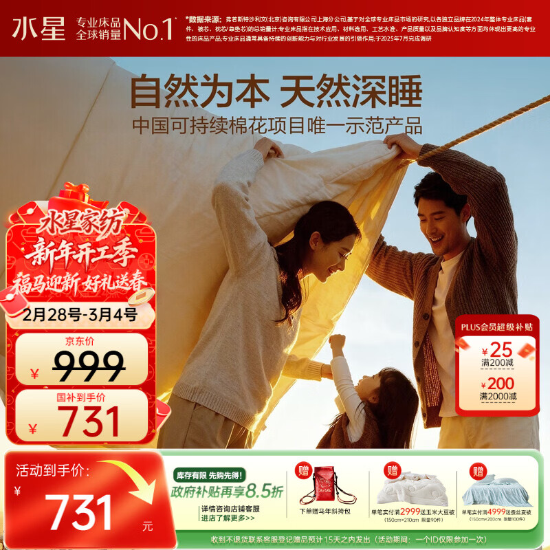 水星家纺棉被子棉花被子被芯纯棉A类新疆棉双人约6斤220x240cm